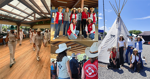 Grupo de miembros del Club BCLD disfrutando de diversas actividades sociales: baile en la calle, talleres y viajes en grupo