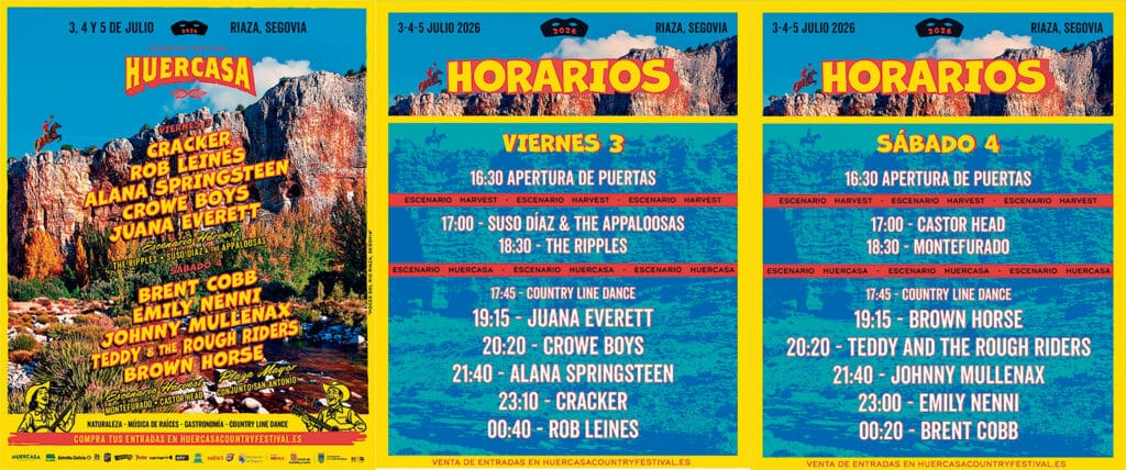 Cartel principal de huercasa y horarios de conciertos por días